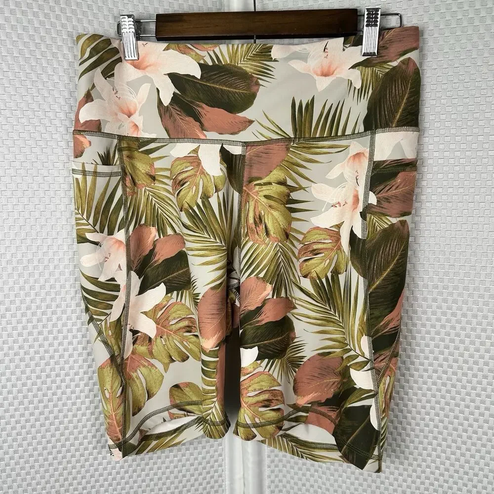 Old navy High Waisted PowerSoft Biker Shorts Tropical, Palm, Floral 8” inseam XL